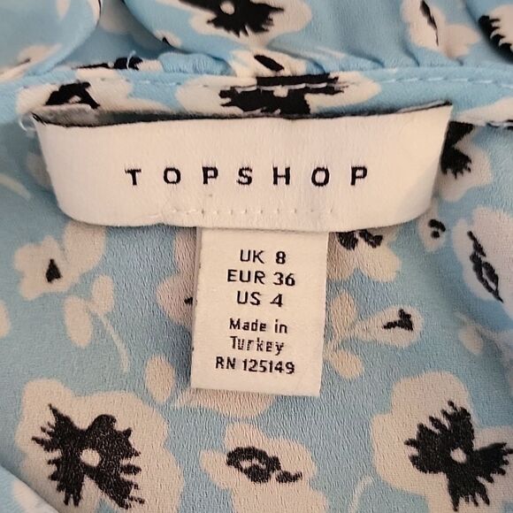 Topshop floral print short sleeved summer blouse in blue Women's Size 4 - Picture 11 of 12